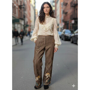 Y2K EXPRESS Herringbone Beaded embroidered sequin Dress Pants Boho Sz-Small